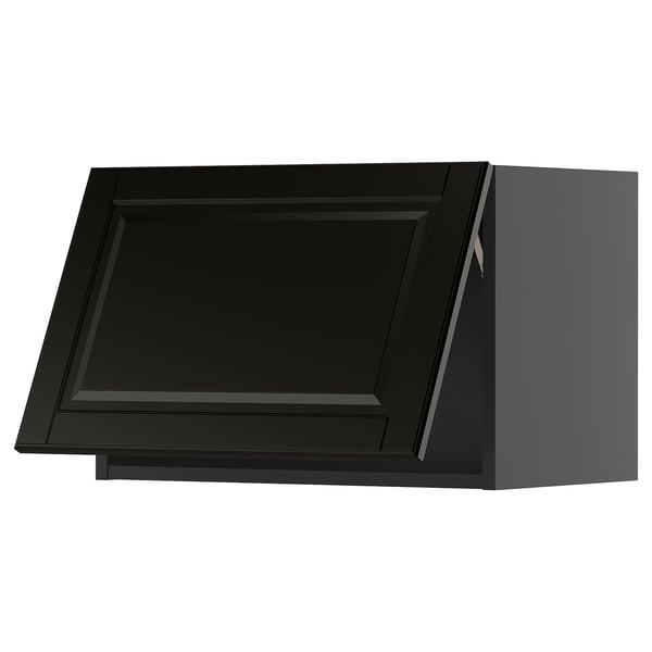 Sort køkkenskab med skrå kanter, 3d rektangulær form, slankt moderne design.