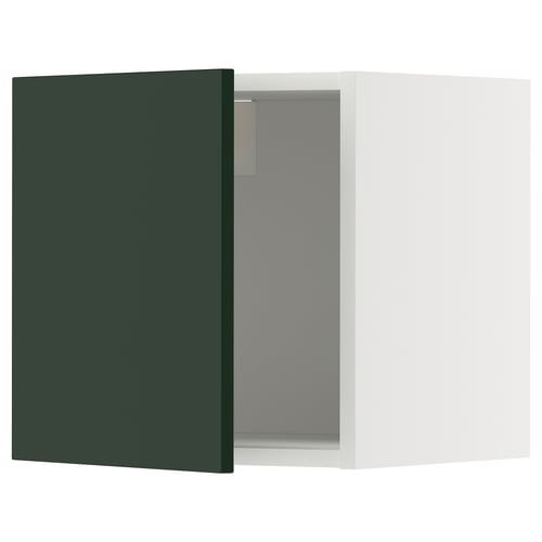 Et mørkegrønt-sølv METOD-skab. Den er rektangulær, med svingdør og moderne minimalistisk design.
