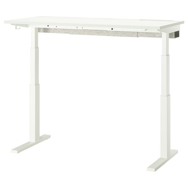 Mitzzon hvidt skrivebord, moderne minimalistisk design, justerbar højde, lys træplade, metalben, enkel og funktionel.