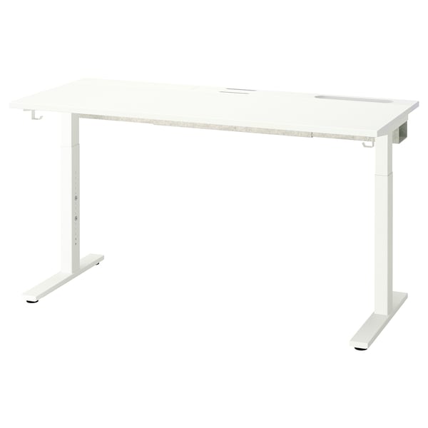 MITTZON skrivebord, hvid. Moderne, rektangulær, justerbar højde. Fremstillet af fiberplade med pulverlakering.