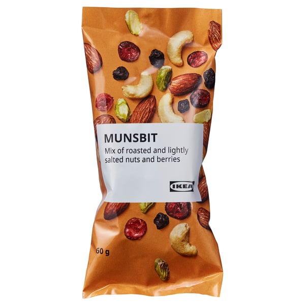 MUNSBIT mix nødder og bær snackpose fra IKEA.