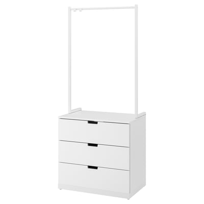 NORDLI 3-skuffers kommode, slank, moderne, glatte skuffer, tøjstang, justerbare fødder