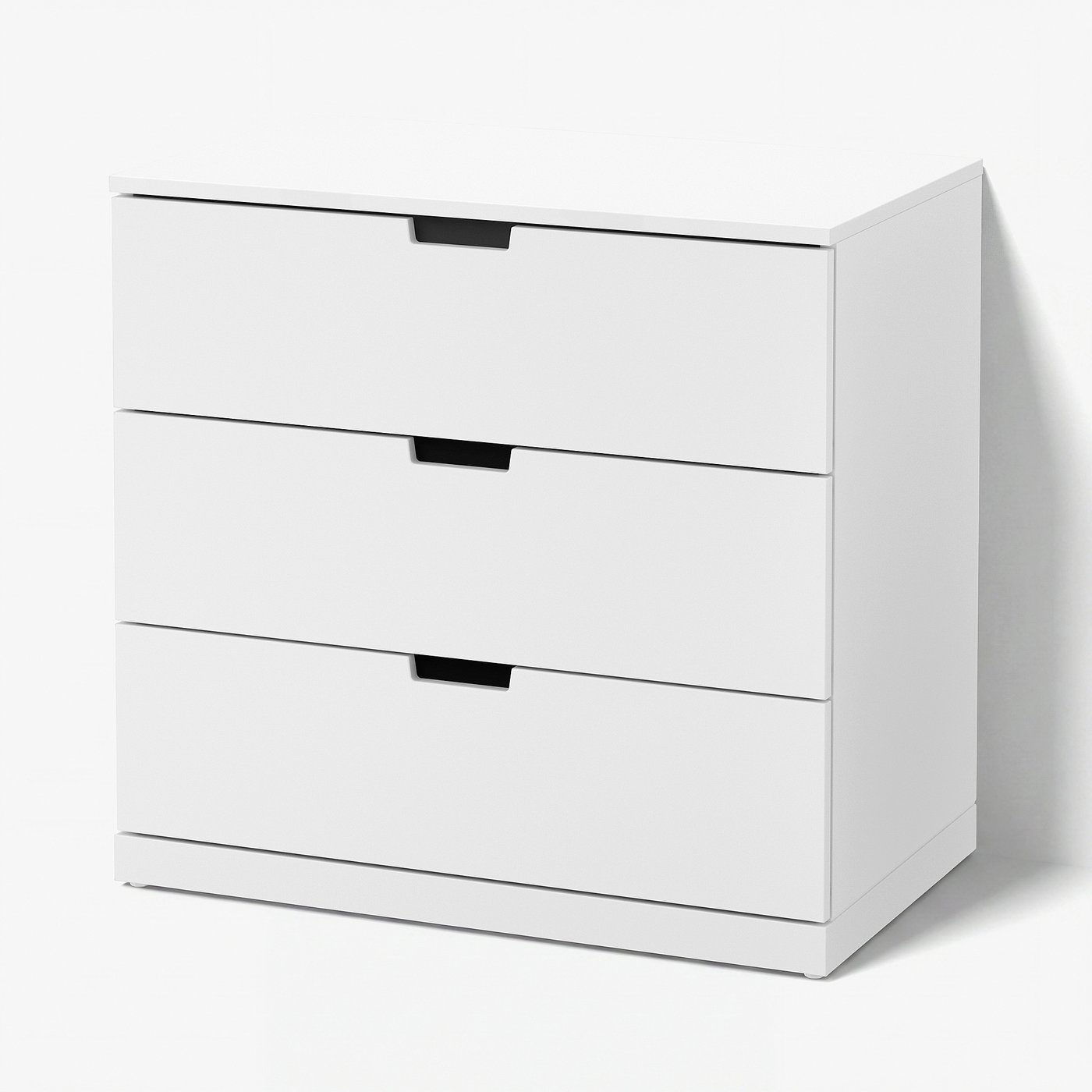 NORDLI hvid 3-skuffede kommode, slankt moderne design, glatte løbere, vægsikre.
