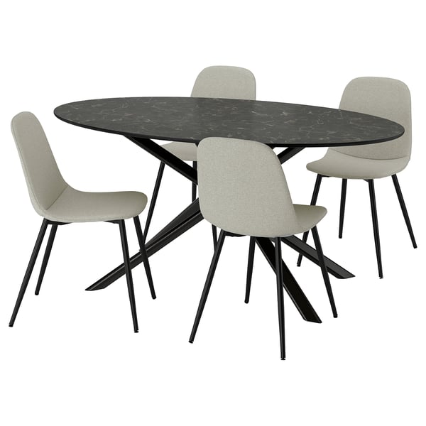 NORRMJÖLE / NORDMANSSKÄR Bord og 4 stole, marmormønstret sort/sort Tonerud grå, 170x97 cm