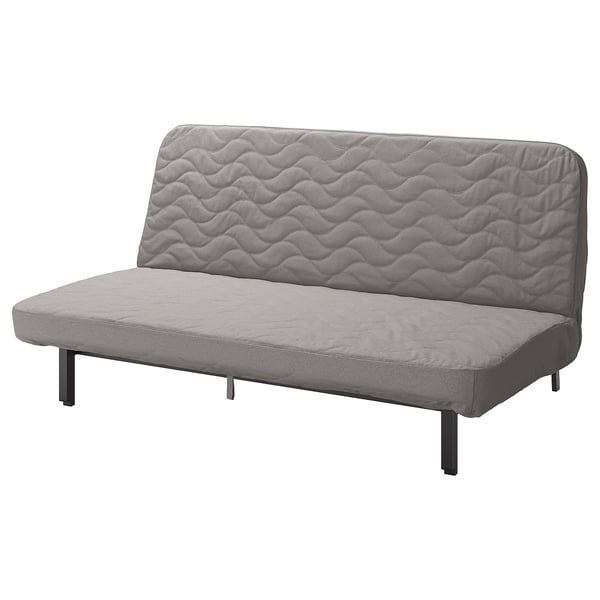 NYHAMN grå sovesofa, quiltet stof, robust polyester, slankt og buet design.
