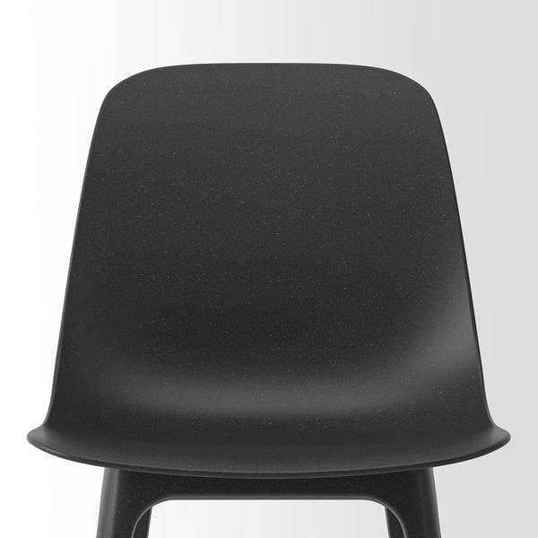 Sort stoleryg, glat og let struktureret overflade. Moderne form med buede kanter. Sømløst design antyder konstruktion af høj kvalitet.