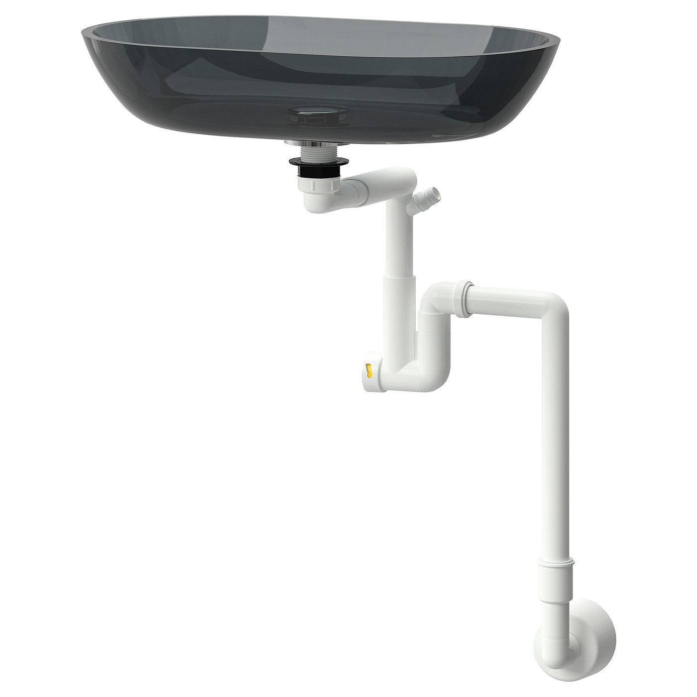 OXMYREN vask: mørkegråt glas, moderne design, vægmonteret, minimalistisk stil.