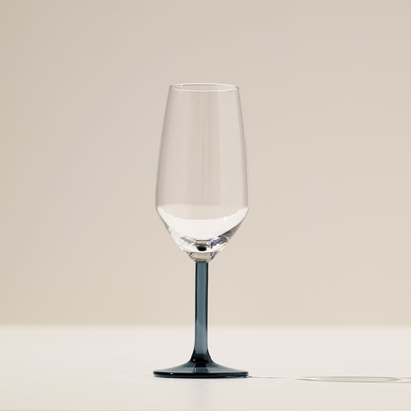 RÖDRÄKA Champagneglas, blågrå/klart glas, 25 cl