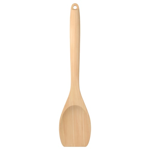 Enkelt træspatel, lysebrun, bøgetræ, glat design, ingen yderligere markeringer.