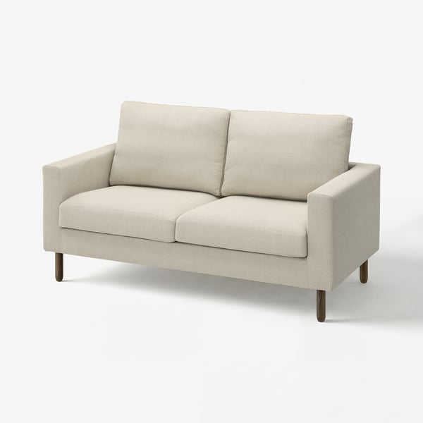 SALTSJÖBADEN beige sofa: moderne, enkelt design, polstret for komfort, lysegråt stof, træben.