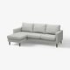 Lysegrå moderne L-formet sofa med træben, minimalistisk design.