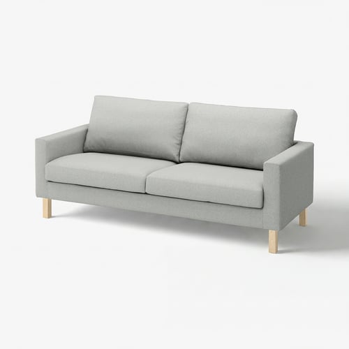 Lysegrå genbrugt polyestersofa, slankt moderne design med træben.