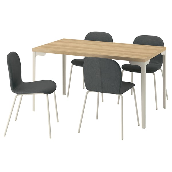 SKÅLSTA Bord og 4 stole, egetræsmønstret lige lys grå-beige/Knäbäck mørkegrå rørformet metal/lys grå-beige, 140x80 cm
