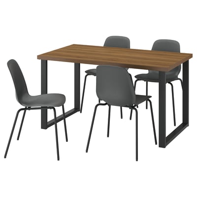SKÅLSTA Bord og 4 stole, valnøddetræsmønster U-formet sortgrå/plast sort rørformet metal/sortgrå, 140x80 cm