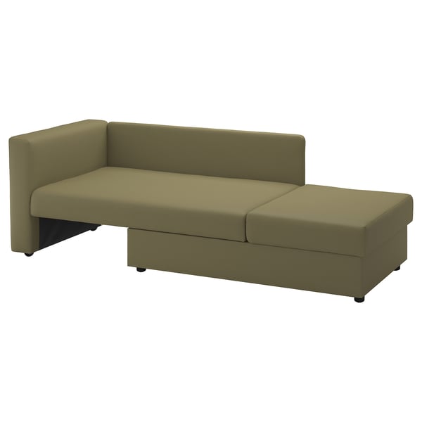 Olivengrøn sovesofa, moderne design, stofbetræk, 3-sektioner, inkluderer opbevaring, konvertible siddepladser.