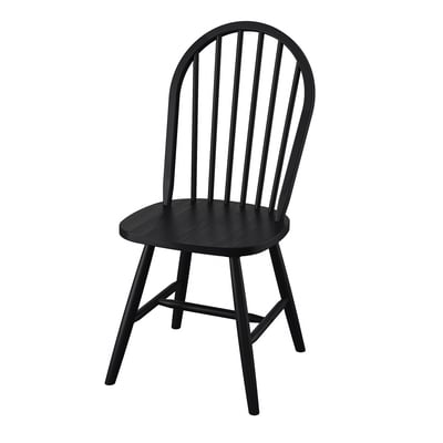 Sort træstol, buet ryg, spindeldesign. Massivt akacietræ. Klassisk, holdbar.