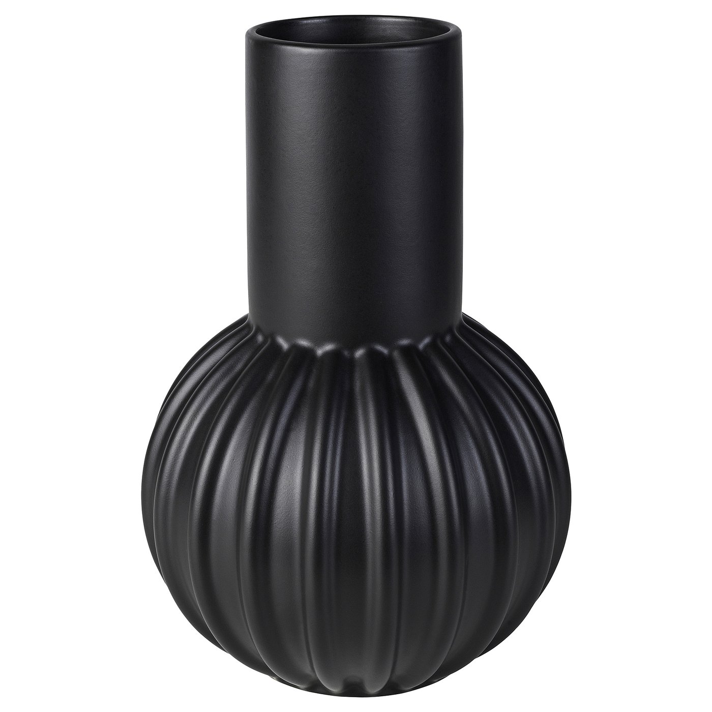 Sort SKOGSTUNDRA vase, riflet design, glat top, stentøj.