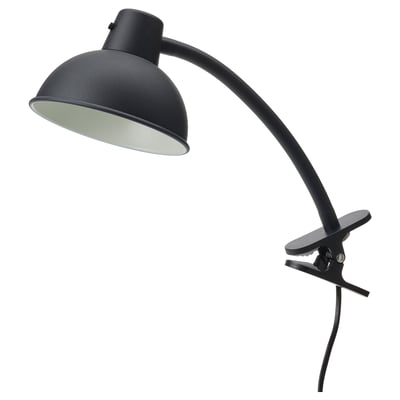 SKURUP sort lampe med buet arm og kuppelskærm, clip-on fod.