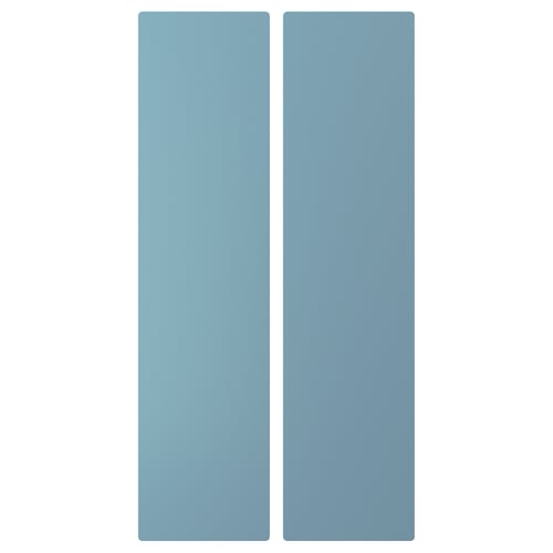 To identiske lodrette lyseblå rektangulære paneler, pastelfarvet, glat finish.
