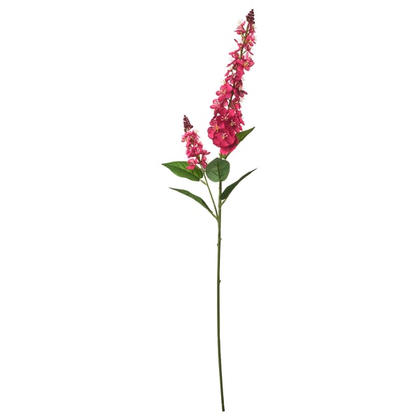 SMYCKA: lyserød kunstig blomsterstængel med grønne blade, lavet af genbrugsmaterialer, realistisk design.