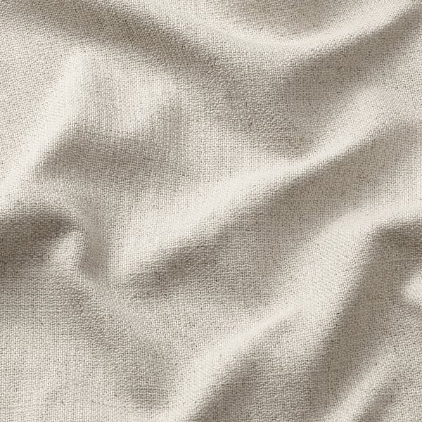 Close-up af SÖDERHAMN chaiselongue-stof, blød, rynket tekstur, neutral tone.