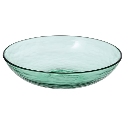 STRANDKRABBA glasskål, grøn, rund, hamret tekstur, elegant design til servering eller udstilling.