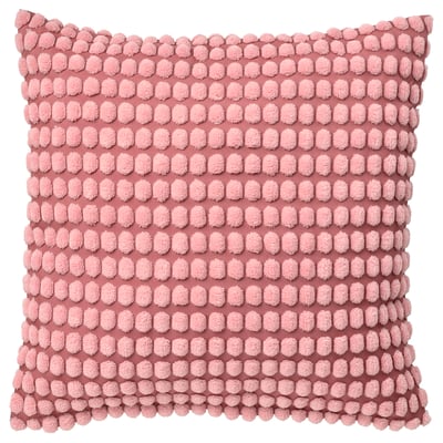 SVARTPOPPEL pude, lyserød, firkantet, teksturerede pomponer, blød genanvendt polyester.