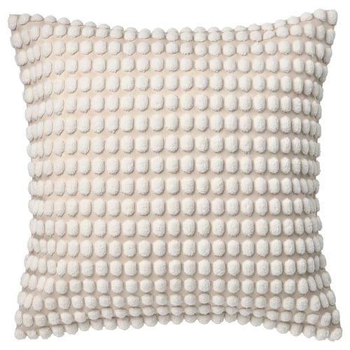 Et råhvidt pudebetræk fra SVARTPOPPEL med et blødt, tekstureret pom-pom-design. Firkantet form, med miljøvenligt genanvendt polyestermateriale.