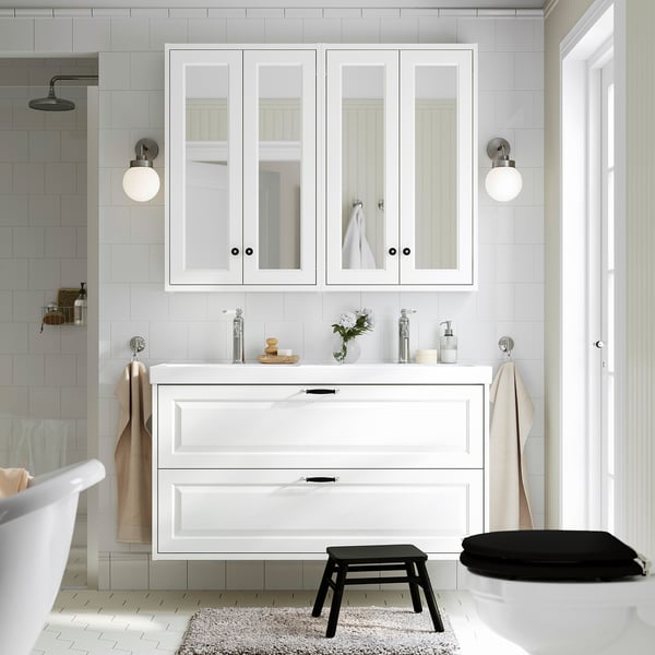 TÄNNFORSEN / ORRSJÖN Skab til vask m skuffer/vask, hvid, 122x49x69 cm