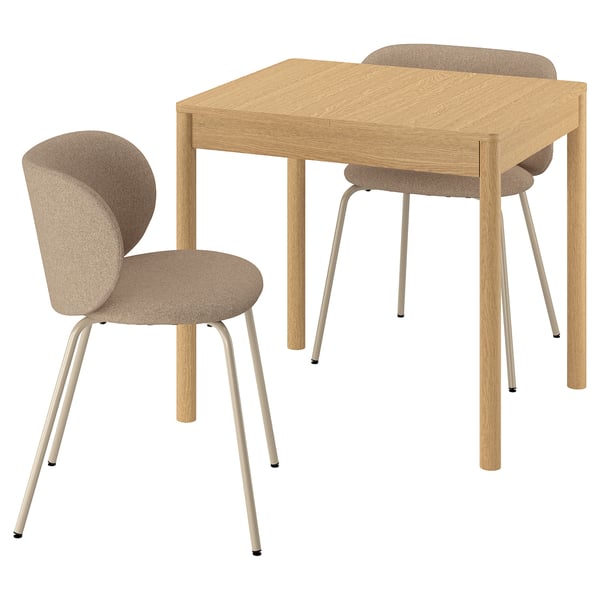 TONSTAD / KRYLBO Bord og 2 stole, egetræsfiner/Tonerud mørkbeige, 80/120x70 cm