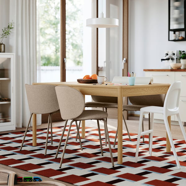 TONSTAD / KRYLBO Bord og 4 stole, egetræsfiner/Tonerud mørkbeige, 140/196x85 cm