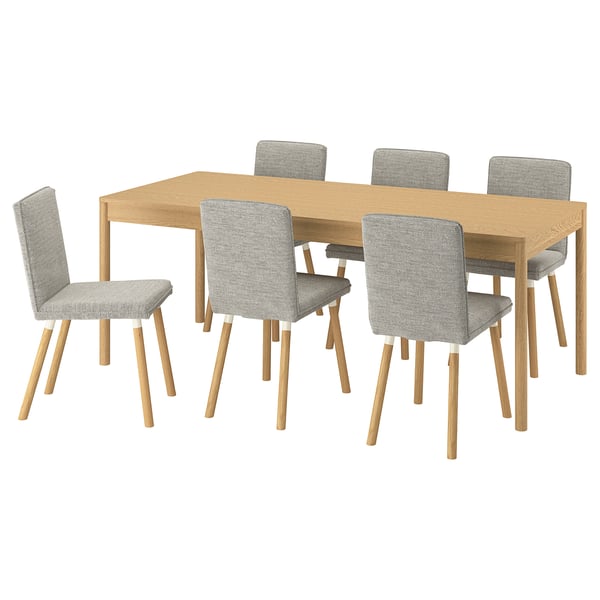 TONSTAD / TONSTAD Bord og 6 stole, egetræsfiner/Viarp beige/brun egetræsmønstret, 200x85 cm