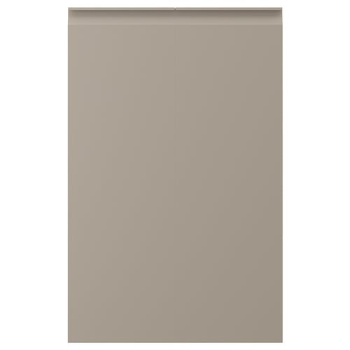 UPPLÖV køkkenskabe i beige med moderne, integrerede greb og affasede kanter.