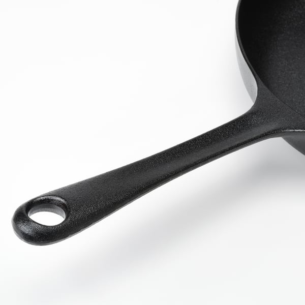 Sort støbejernspandehåndtag, robust og robust, designet til sikkert greb.