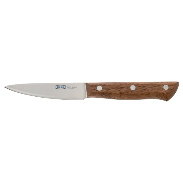 Ikea VARDAGEN kniv, mørkt valnøddehåndtag, blad i rustfrit stål, lille og skarp.