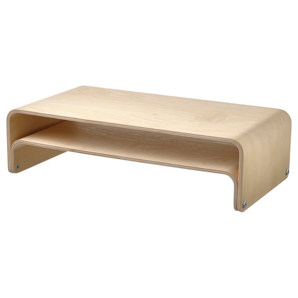 VATTENKAR skærmstativ i træ i naturlig farve, designet til ergonomisk brug.