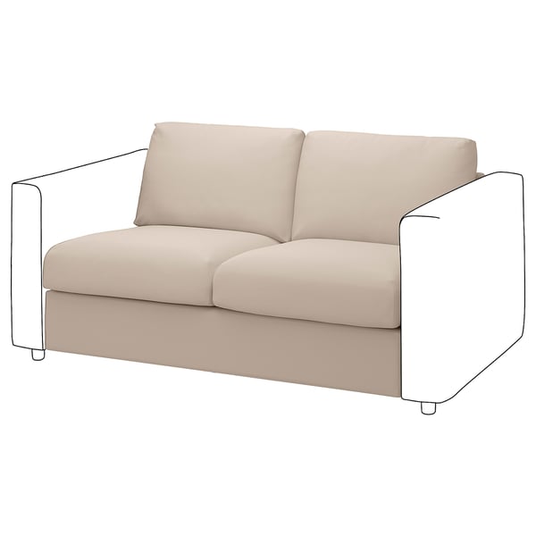 VIMLE beige sofa, moderne design med bløde hynder, to-personers, lysebrun.