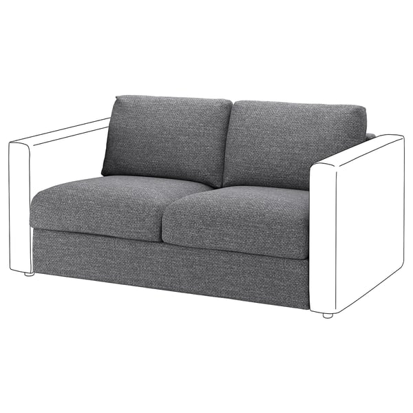 VIMLE 2-sæders grå sovesofa med armlæn, rektangulær form, enkelt design.