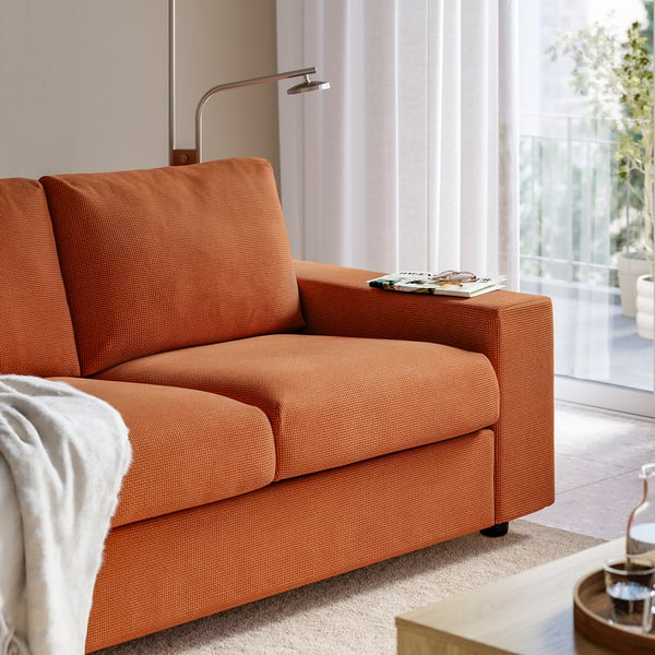 VIMLE 3-pers. sofa, med chaiselong/Mosshed rødbrun