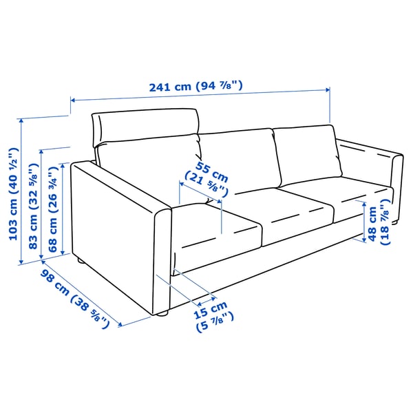 Illustration med mål for produktet: VIMLE.