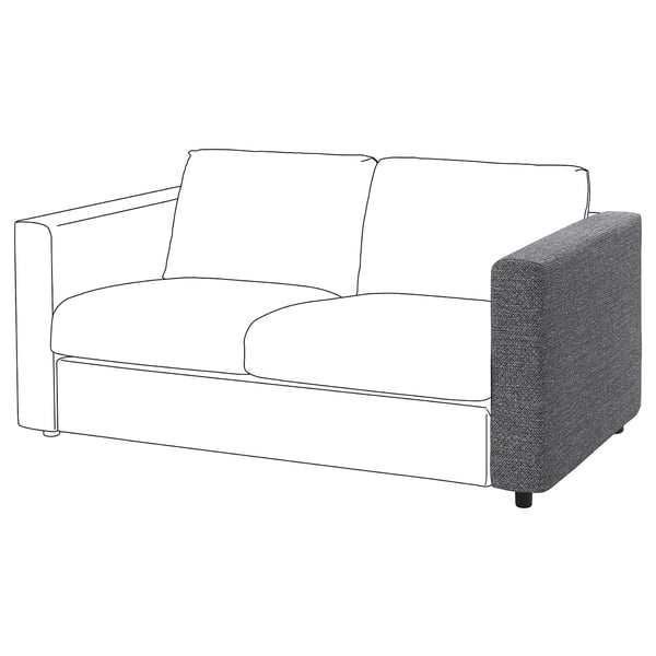 VIMLE grå sofa, moderne design, to-personers, gråt stofbetræk, slanke linjer.