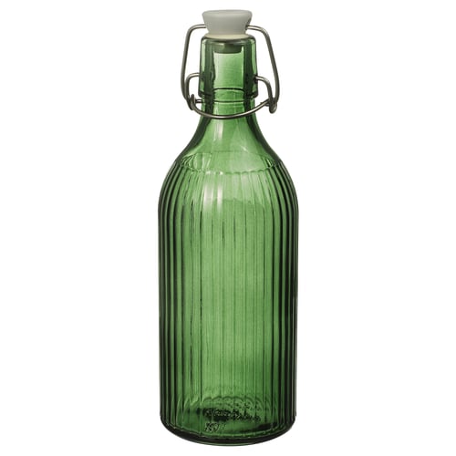 VINTERFINT Flaske med prop, glas grøn, 0.5 l