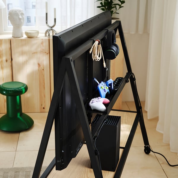 YXSTABY Tv-bord med hjul til gaming, sort
