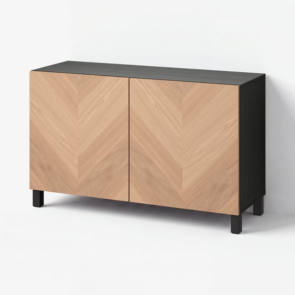 BESTÅ Storage combination with doors, black-brown/Hedeviken/Stubbarp oak veneer, 120x42x74 cm