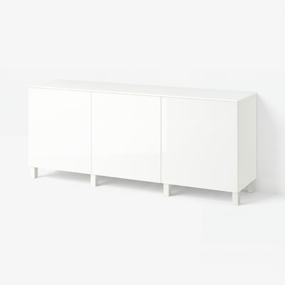 BESTÅ Storage combination with drawers, white/Selsviken/Stubbarp high-gloss white, 180x42x75 cm