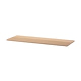 A rectangular wooden shelf named BESTÅ in oak veneer, light brown, flat, and smooth.