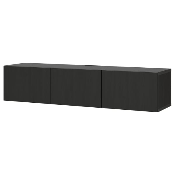 Modern black tv stand: BESTÅ, rectangular, wall-mounted, minimalist design for clean look.