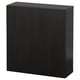 Black BESTÅ storage unit, rectangular shape, sleek minimalist design, made from particleboard and paper foil.
