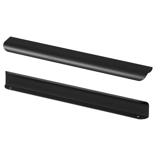 Black BILLSBRO kitchen handles, sleek, elongated, aluminium with powder coating.