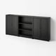 BILLY bookcase: modern dark grey, rectangular with mix closed/open shelves, sleek design for storage.